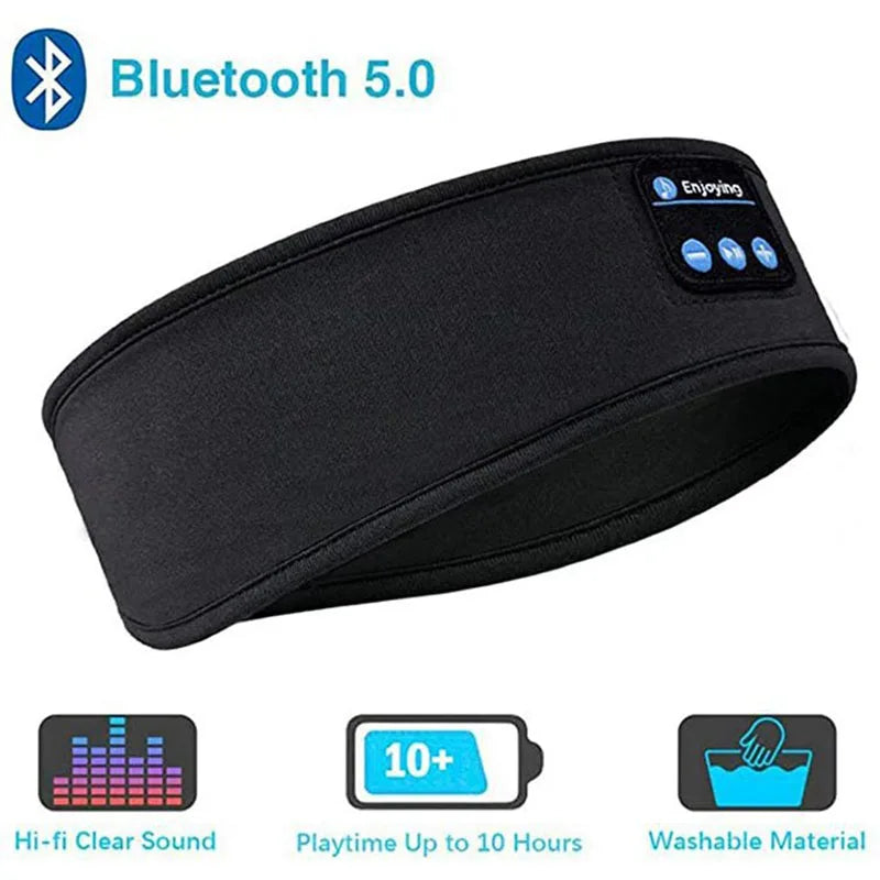 Wireless Bluetooth Headband Headphones – Elastic Sport & Sleep Earphones with Built-In Music and Eye Mask