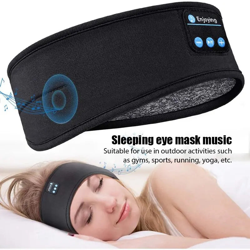 Wireless Bluetooth Headband Headphones – Elastic Sport & Sleep Earphones with Built-In Music and Eye Mask