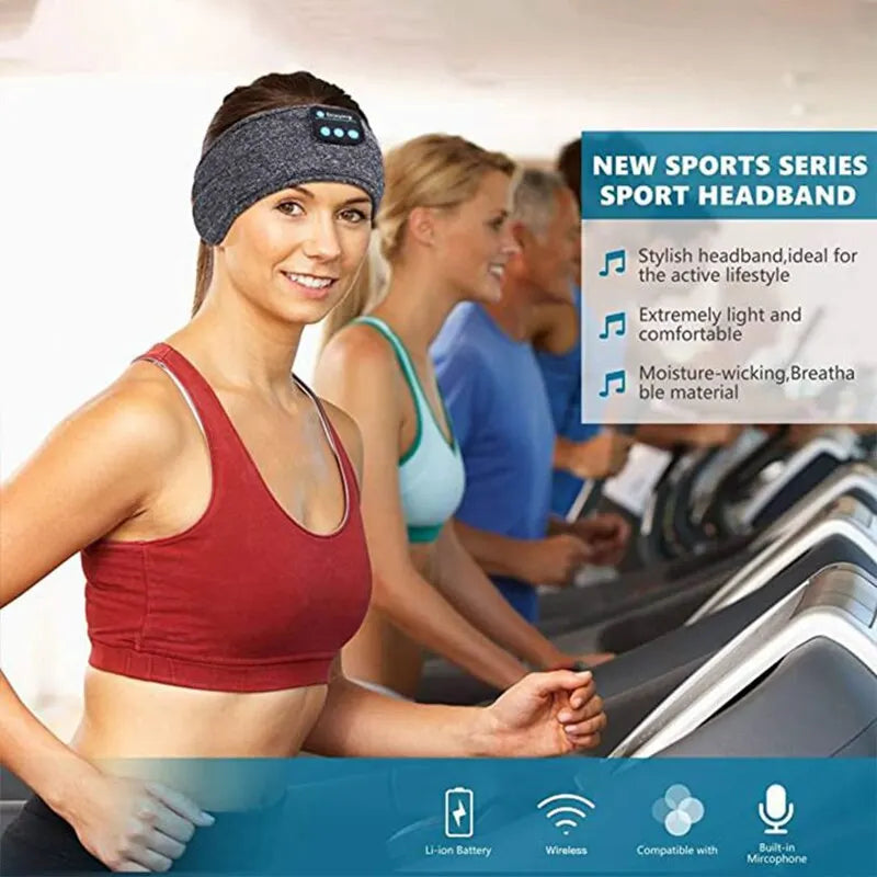 Wireless Bluetooth Headband Headphones – Elastic Sport & Sleep Earphones with Built-In Music and Eye Mask