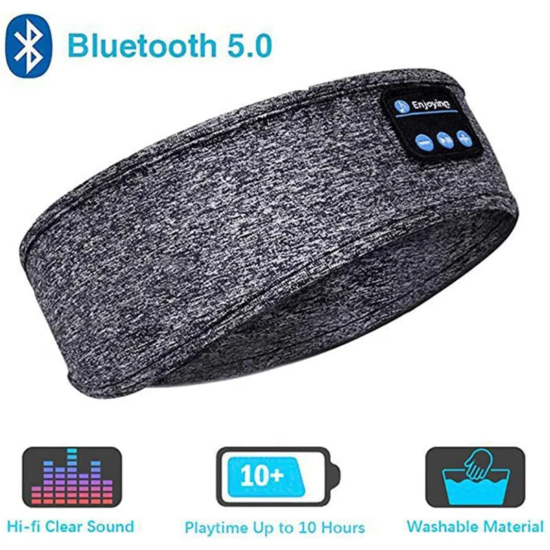 Wireless Bluetooth Headband Headphones – Elastic Sport & Sleep Earphones with Built-In Music and Eye Mask