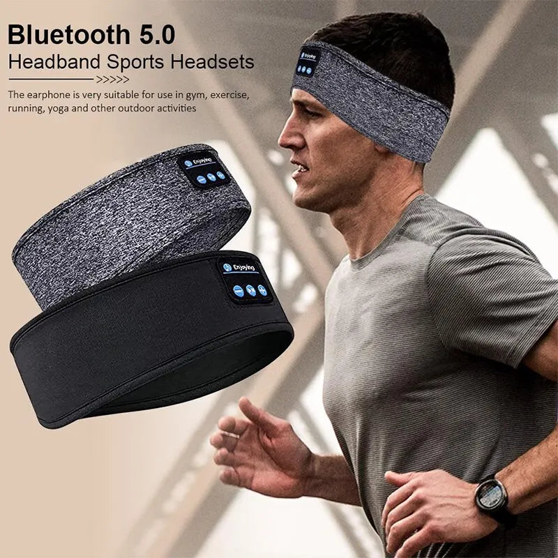 Wireless Bluetooth Headband Headphones – Elastic Sport & Sleep Earphones with Built-In Music and Eye Mask
